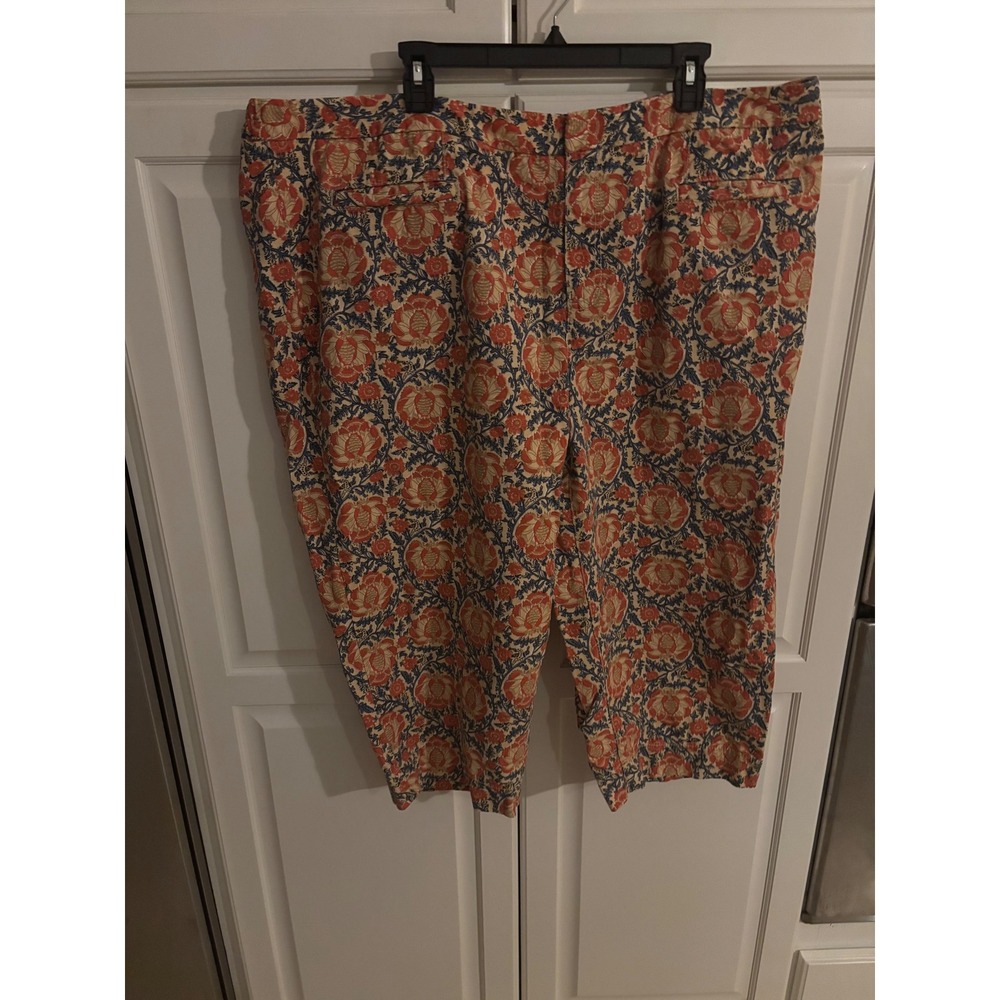 Liz Claiborne Audra Floral Damask Cotton Ankle Pants Womens 24W Orange Navy Tan